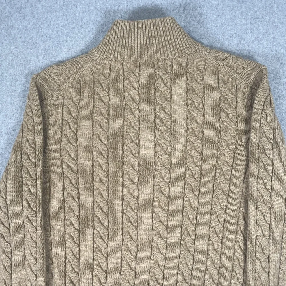 Brooks Brothers Quarter Zip Sweater Mens Medium Tan Cable Knit Merino Blend